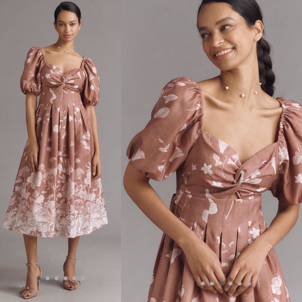 En Saison Monet Puff sleeve Square neck midi dress